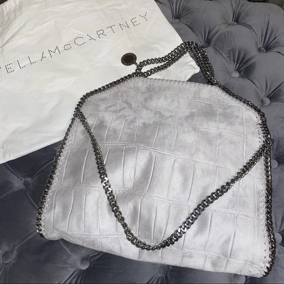 Stella McCartney Handbags - New Stella McCartney Light Grey Croc Embossed Falabella Tote Bag